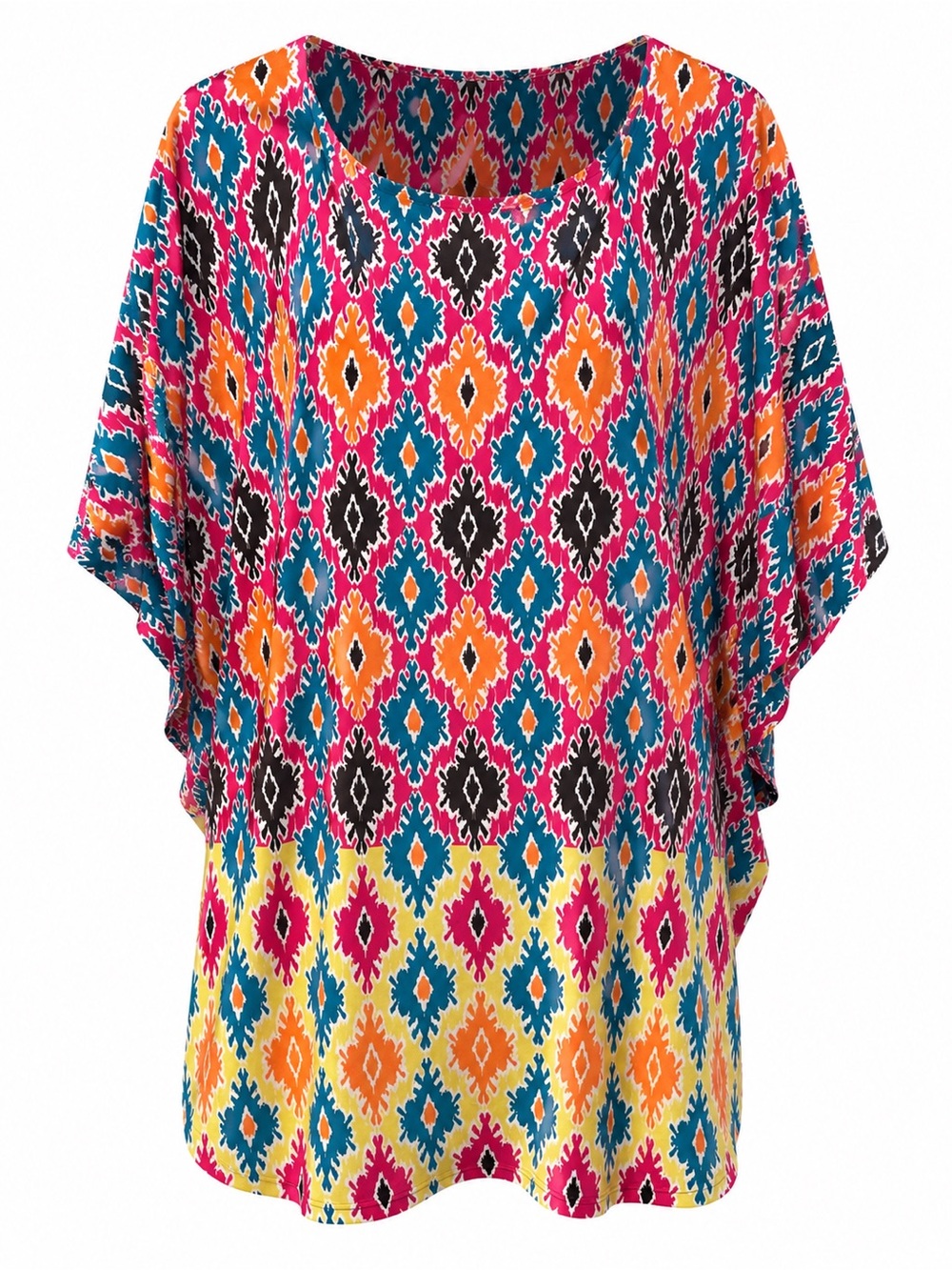 Roaman's Pink, Teal & Orange Ikat Print Top